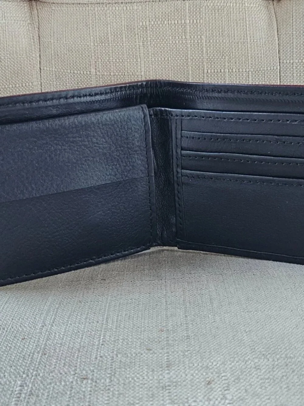 Black Leather Bifold Wallet with Red Trim Billfold Genuine Leather Handmade New